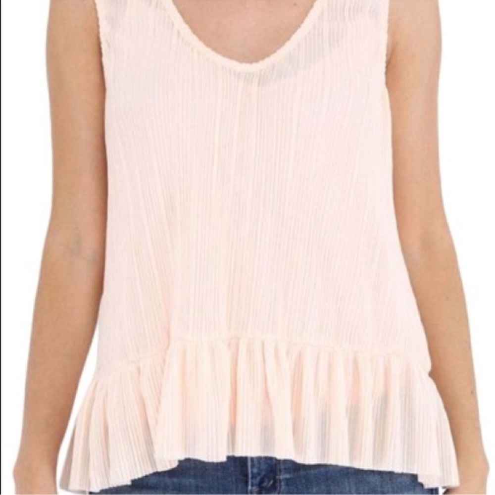 Michael Stars Scoop Neck Flounce Tank Top Accordion Pleat Ruffle Peach Pink M